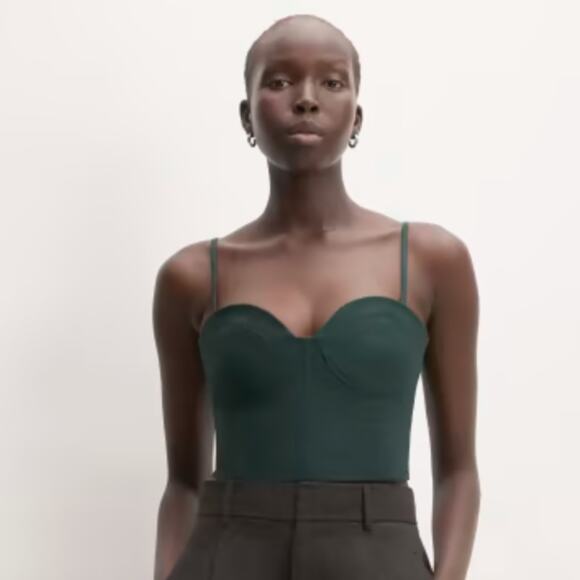 Everlane The Structured Cotton Bustier Top Chic Cropped Zip Back Size 00 Green - Picture 1 of 13